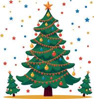 decorative Merry Christmas tree illustration with colorful bulbs and ornaments isolated on white background vector
