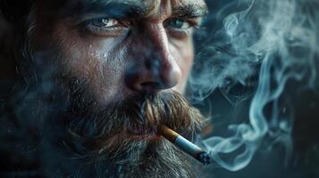 A man with a beard and a cigarette in his mouth photo