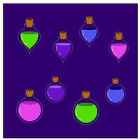 Bottles of potion and objects. icon of magic elixir. design for app user interface. vector