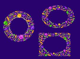 Halloween decorative candy frames set isolated background. illustration round circle and oval vector