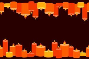 Scented orange burning candles seamless pattern border. Design for printing, textiles, wrappers. Spa and aromatherapy halloween cartoon illustration vector