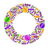 template for the text. round frame made of sweets and candies. card for the happy sweetest day and halloween. illustration vector