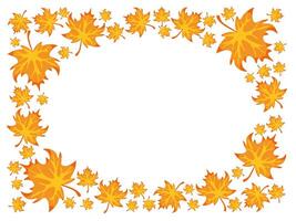 Autumn leaves template round oval frame in rectangle maple background, cartoon material. vector
