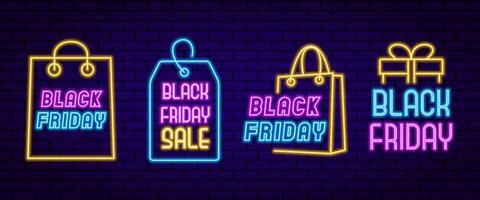 Neon element set for Black Friday. illustration for creating promotional designs, vibrant sales ads and dynamic retail event visuals vector