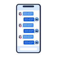 Chatbot concept featuring conversation between human and robot on smartphone screen. illustration for AI communication, customer service designs and digital assistant projects vector