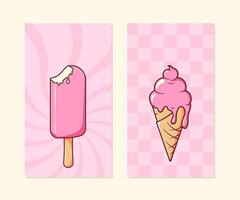 Pink background with Ice cream and copy space for text. Retro banners for dessert promotions, advertising on social media and summer advertising vector