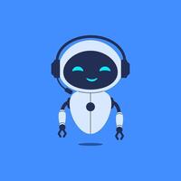 Chatbot robot wearing headphones with microphone. illustration for customer service designs, AI communication concepts, and tech support visuals vector