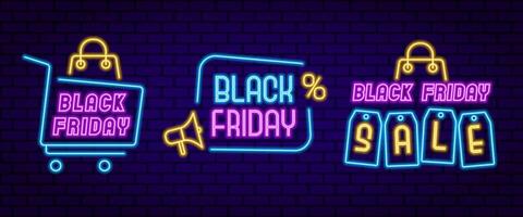 Neon element set for Black Friday. illustration for creating sale promotions, retail advertisements and marketing visuals vector