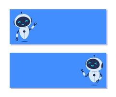 Horizontal background with robot and copy space for text on blue background. banners for AI communication, customer service designs and digital assistant projects vector