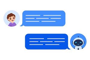 Chatbot concept featuring conversation between human and robot in messenger. illustration for AI communication, customer service designs and digital assistant projects vector