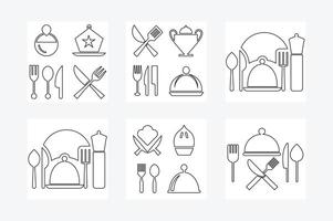 One Line Restaurant Icons and Symbols Illustration on White Background vector