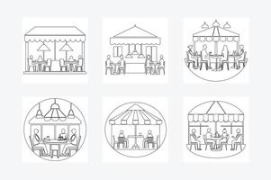 Minimalist One Line Art Cafe and Dining Scenes on White Background Elegant Line Drawing Illustration vector