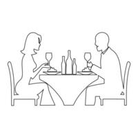 Minimalist Line Art Illustration of Couples Dining Out - Romantic White Background Design vector