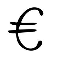 Hand drawn euro currency symbol. Brush stroke doodle. Single element for design vector