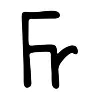 Hand drawn french franc currency symbol. Brush stroke doodle. Single element for design vector
