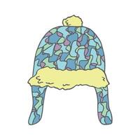 Ear flap hat doodle Hand drawn winter accessories. Single design element for card, print, design, decor vector