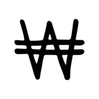 Hand drawn won currency symbol. Brush stroke doodle. Single element for design vector