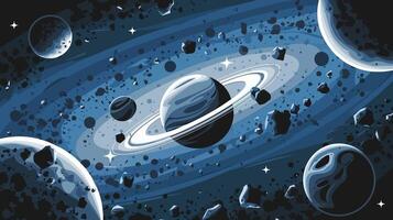 Saturn and the Asteroid Belt in Deep Space vector