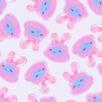 Pastel seamless pattern with kawaii rabbits. Soft pastel pink and blue glossy rabbits on light background vector