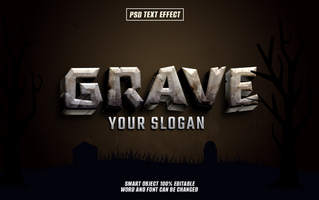 Spooky grave 3d text effect with a graveyard scene. psd