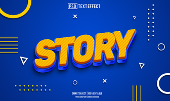Editable Story text effect in 3D style with a modern, bold design. Perfect for titles, headlines, and social media graphics psd