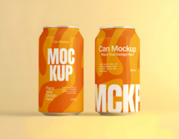Soda beverage can mockups with orange background psd
