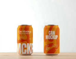 Soda beverage can mockups on table psd