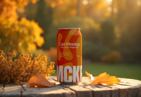 Soda beverage can mockup with summer background psd