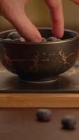 An Elegant Black Bowl Presented with Fresh Blueberries for an Exquisite Dining Experience video