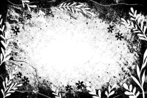 Rough black grunge overlay with a leaves and branches. Worn and weathered texture reflecting nature. Abstract texture with rough brush strokes vector