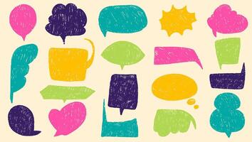 Hand drawn chat bubble collection with pencil texture isolated on a white background. Abstract crayon text boxes for selecting text. vector