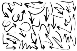 Arrows with grunge lines. Hand drawn set of doodle arrow icons. Collection of hand free curved lines and pointers. vector