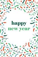 New Year Card explosion of Firecrackers, party Confetti. Greeting card with Fireworks from serpentine and ribbons. Congratulations on Christmas holiday in frame. Place for text. illustration vector
