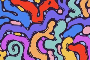 Abstract background with groovy retro vibes. Colorful geometric shapes isolated on a dark background. Psychedelic effect vector