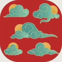 Chinese cloud element collection. Elegant clouds and waves in Japanese style. Asian traditional ornaments. vector