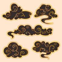 Linear oriental clouds. Chinese cloud element collection. Clouds and waves in Japanese style. vector