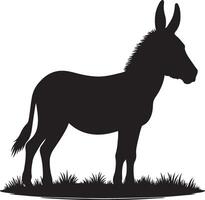 A silhouette of a donkey standing in the grass vector