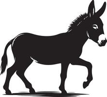 A donkey is standing in a black and white silhouette vector