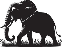 An elephant is standing in the grass with its tusks out vector