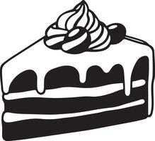 A black and white illustration of a piece of cake vector