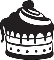A black and white illustration of a cake with chocolate icing vector