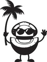 A cartoon coconut character holding a palm tree vector