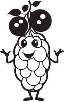 A black and white raspberry cartoon character holding a leaf vector