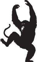 A monkey is standing on its hind legs and is holding its arms up vector