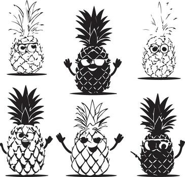 Pineapple cartoon set with different expressions vector