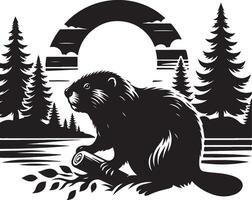 Beaver in the forest, illustration vector