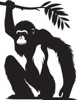A black and white silhouette of a chimpanzee vector