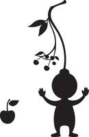 A cartoon character is standing next to a tree with an apple vector