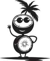 A cartoon coconut character with sunglasses and a palm tree vector
