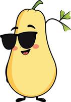 A cartoon pear wearing sunglasses and holding a leaf vector